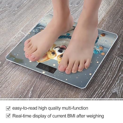 Cartoon Corgi Dog Weight Scale Cute Bathroom Scale for Body Highly Accurate Digital Weighing Machine for People Compact LCD Display Scales with Sturdy Toughened Glass Scales