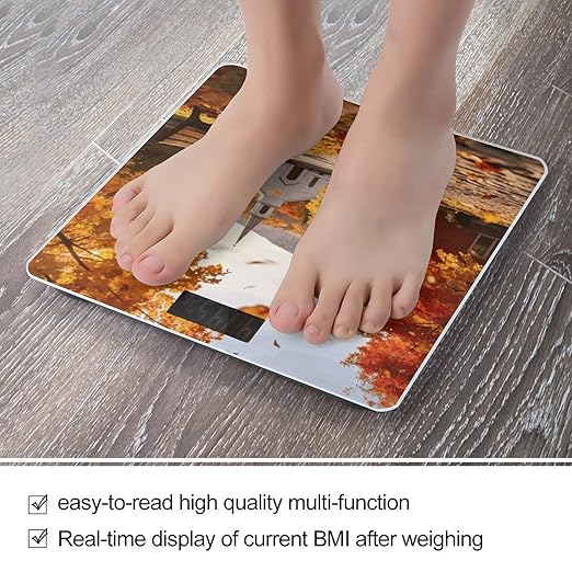 Autumn Town Weight ScaleClear LED Display Bathroom Digital Weighing ScaleTempered Glass Digital Bathroom Scale for Body Weight Capacity Up to 400 Lbs