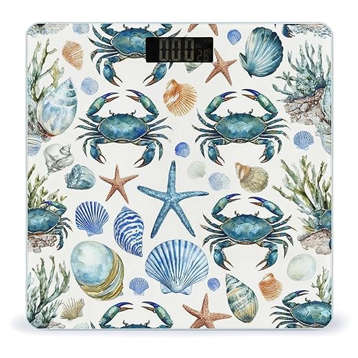 Energy Saving Scale Bathroom Weighing Scale Smart Scale for Body Weight Digital Under Sea Ocean Starfish Shell Coral Crab Watercolor