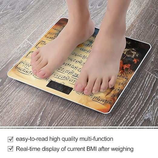 Vintage Music Note Weight Scale Large Bathroom Scales Digital Weight with Bright LED Display Non Slip Automatic Weighing Scale Fashion Weighing Machine for Body