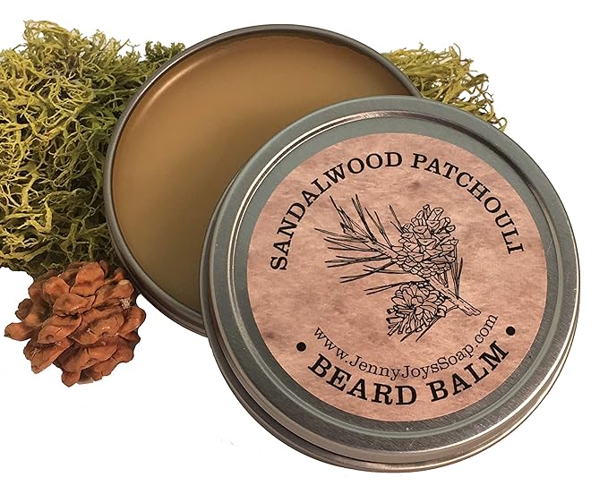 Made in USA Beard Balm for Men-Sandalwood &amp Patchouli Scent-Mustache Wax Conditioner and Moisturizer-Rich Nutrients Beeswax Jojoba Coconut Oil &amp Pinon Pine Resin-Beard Wax for Men for Groomi