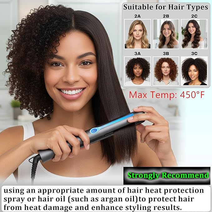 NITION Ceramic Tourmaline Hair Straighteners LCD Flat Iron MCH 10s Fast Heating Up. 1 Smooth 3D Floating Plate Healthy Straightening Tools. Travel Pouch Bag. Dual Voltage. Luxury Gift Box. Black