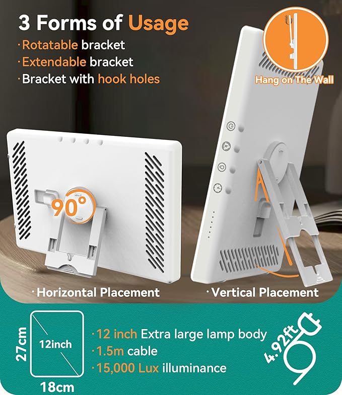 Light Therapy Lamp 15000 Lux Happy Lamp Adjustable Brightness UV-Free Touch Control Sun Lamp with Memory Function Timer - Home/Office Use As Lift Mood