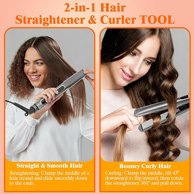 220v Fast Heating Hair Straightener Curling 5-Level Temperature Control 480ºF(250° C) 2 m/6.56 ft 360° Swivel Cord 1.5 inch Hair Straighten Hair Curls Styling Tool(EU Plug)