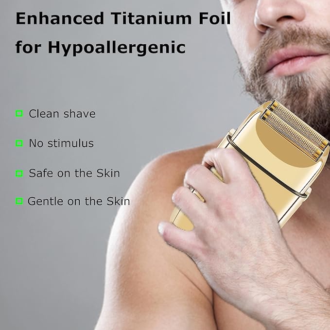Kemei Cordless Metal Double Electric Shaver Razor for Men Close Electric Shavers Type-C Rechargeable for Wet/Dry Shaving KM-TX1 Gold
