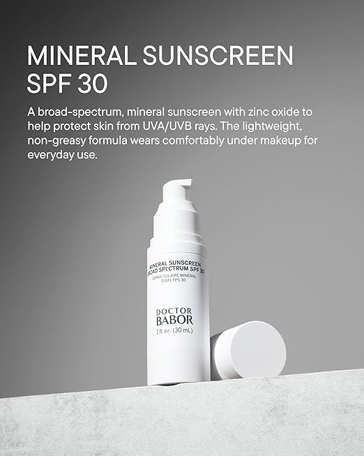 DOCTOR BABOR Solar Defense Mineral Face Sunscreen SPF 30 Physical Protection with No White Cast Non Tinted Sheer Mineral Coverage for Anti Aging and Wrinkle Defense Moisturizing Under Makeup 1 oz.