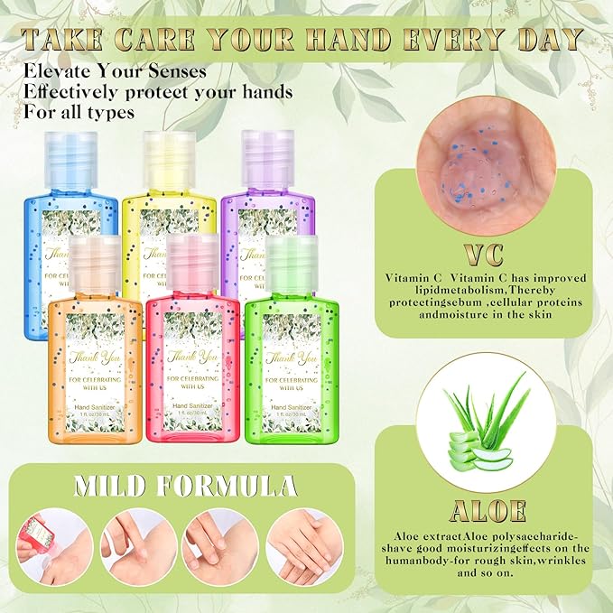 Gejoy 48 Pack Thank You Hand Sanitizer Bulk Wedding Party Favors for Guests Greenery Mini Hand Sanitizers Travel Size Hand Sanitizer Gifts for Baby Shower Bridal Bachelorette Shower Anniversary Favors