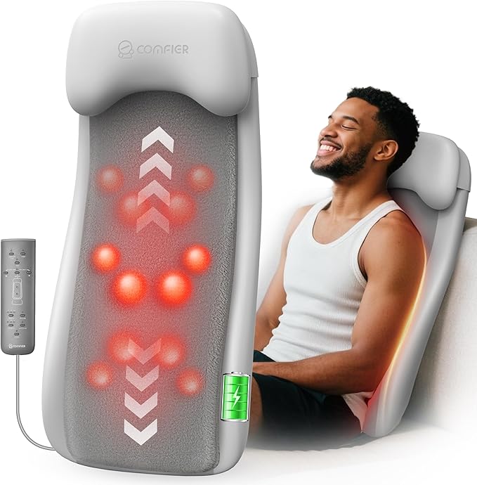 COMFIER Cordless Back Massage Chair Pad with Multi Functions 2D/3D/Mix Shiatsu Neck and Back Massager with Heat Chair Massager for Home Office Indoor/Outdoor Use