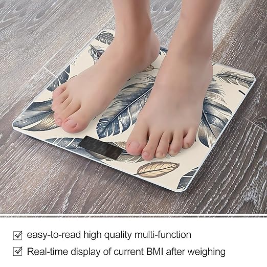 Hand Drawn Feathers Scale for Body Weight Smart Scales Digital Bathroom Scale High Precision Weighing Scales with Large Display Weighing Machine for People