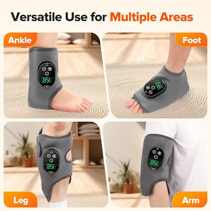 2PCS Cordless Foot Massager for Neuropathy 3000mAh Rechargeable Ankle Heating Pad with Massage for Circulation Foot Ankle Pain Relief Massager Gray
