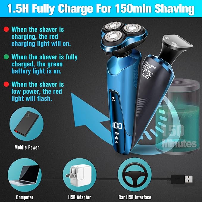 Electric Razor for Men 3-in-1 Shaver with Floating Blades for Nose Hair &ampSideburnsReplacement Blades Pop-up Trimmer IPX7 Waterproof Travel Lock Wet &amp Dry Use Face Shaving Grooming Trave