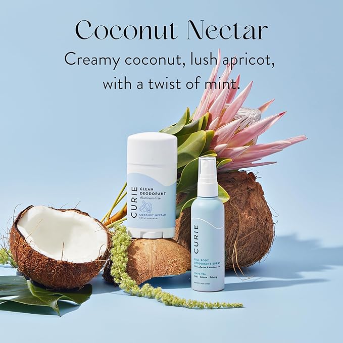 Curie Natural Deodorant for Women - Coconut Nectar + Santal Sage - Aluminum Free Clean Sustainable Vegan Paraben Free (2pk)