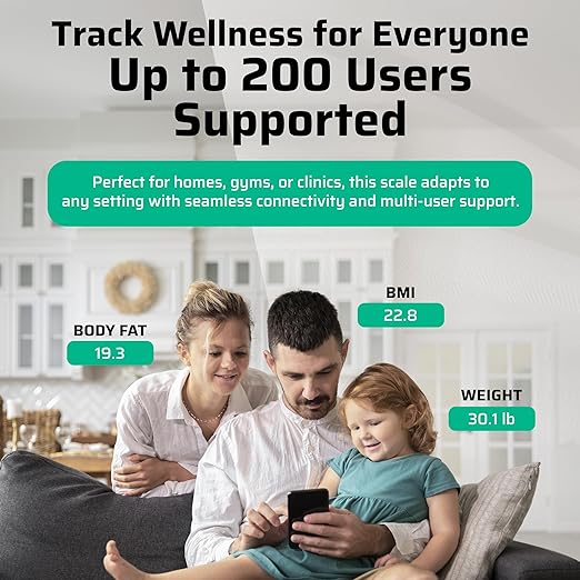 Premium Smart Digital Body Weight Scale - 4 Electrodes – 25+Metrics -Rechargeable- WiFi &amp Bluetooth - Full Body Analysis -Track Body Fat Muscle Mass Fat Percentage Sleek Design