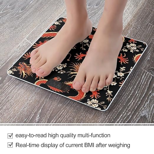 Digital Bathroom Weighing Scale Energy Saving Scale Smart Scale for Body Weight Japanese Chinese Dragon Flower Black Floral