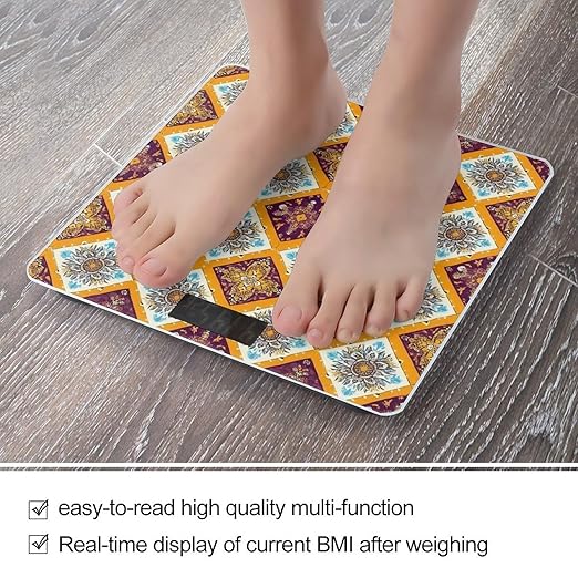 Energy Saving Scale Bathroom Weighing Scale Smart Scale for Body Weight Digital Vintage Mandala Tile Pattern