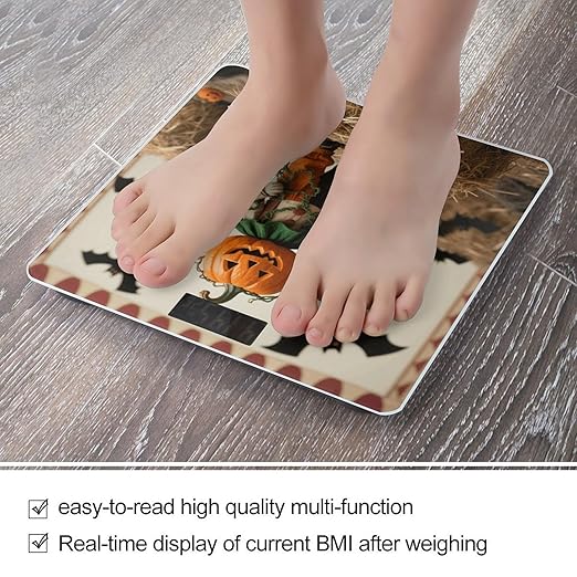 Pumpkin Clown Scale for Body Weight Sturdy Tempered Glass Weighing Scales with LCD Display Accurate Digital Bathroom Scale Convenient Body Fat Smart Scales Easy Read