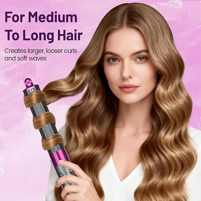 1.6INCH/40MM Long Barrel for Dyson Airwrap Attachment Long Hair Curling Barrels Roller Attachment Compatible with Air Wrap HS01/05/08 Automatic Curlers for Loose Curls(Rose)