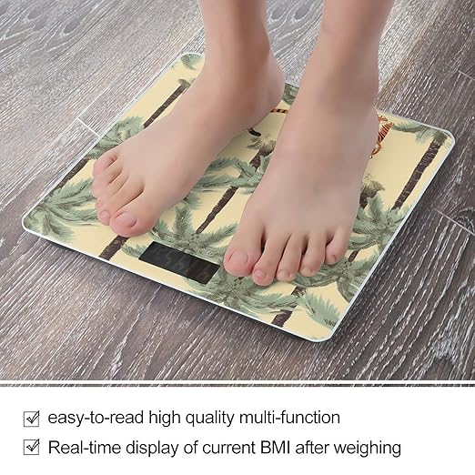Palm Trees and Tigers Scale for Body Weight Highly Accurate Digital Bathroom Scale Sturdy Tempered Glass Weighing Scales with LCD Display Fashion Body Fat Smart Scales 400lb