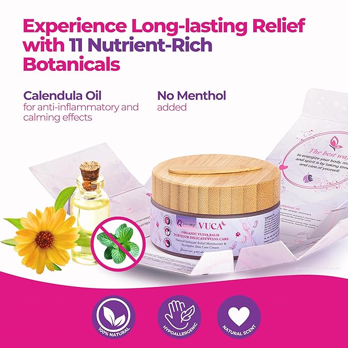 Vulva Balm (Calendula w/o Mint 2oz) – All-in-One Organic Vaginal Moisturizer Cream with 11 Botanicals – Menopause &amp Incontinence Care Cream for Intimate Skin – Soothes Redness Dryness &amp Irri