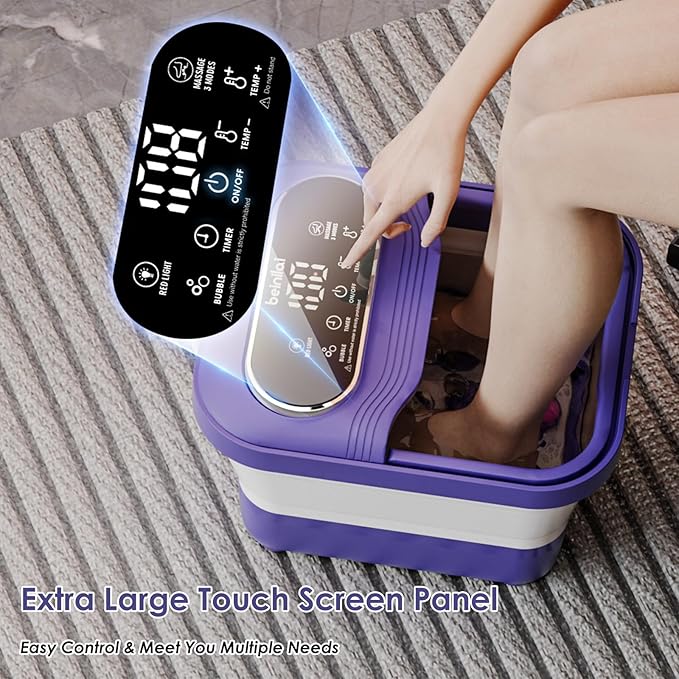 Beinilai Collapsible Foot Spa Electric Rotary Massage Foot Bath with Heat Bubble and Motorized Shiatsu Massage Balls Pedicure Foot Spa for Feet Stress Relief