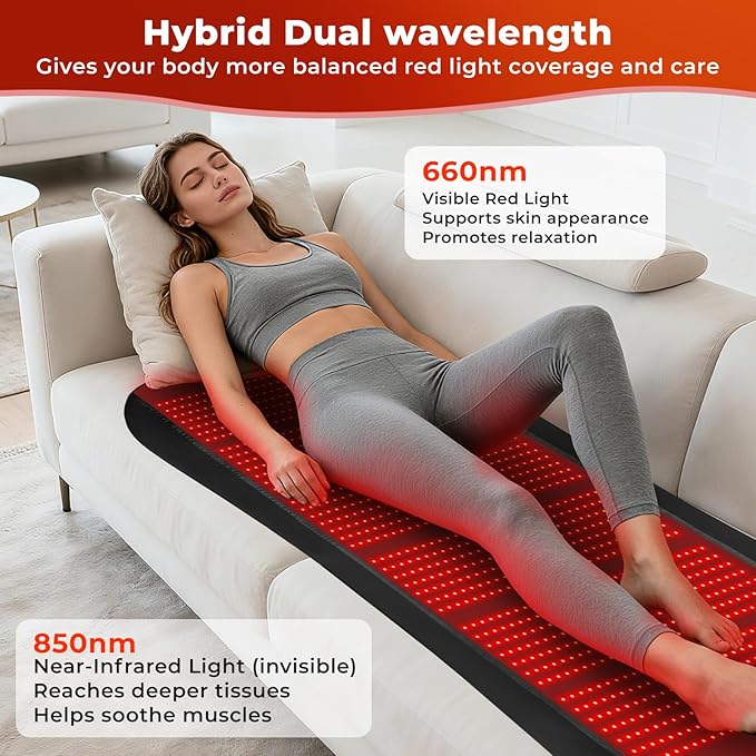 Red Light Therapy Mat for Body 76.8x 39.4 Red Light Therapy Pad with Controller 1260pcs 2 in 1 LEDs (660nm &amp 850nm) Adjustable Timer &amp Intensity