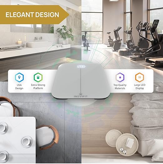 INEVIFIT Smart Premium Bathroom Scale Highly Accurate Bluetooth Digital Bathroom Body Weight Scale Precisely Measures Weight &amp BMI for Unlimited Users