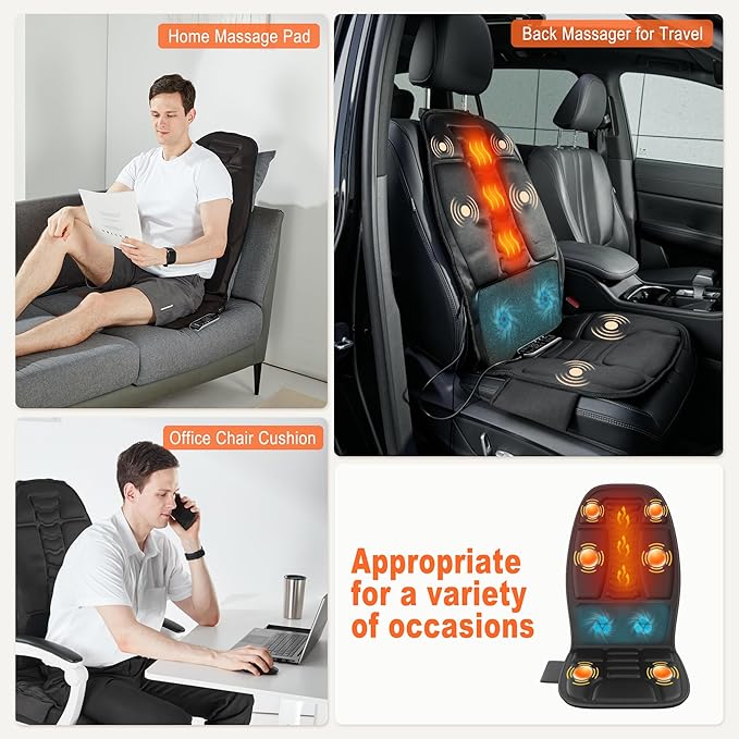 Massage Cushion Bundle with Heat — Full-Body Vibration Seat Massager + Targeted Pad for Back &amp Waist Relaxation Set for Office Chair Home Use or Gifts