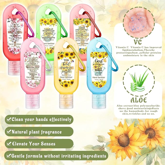 24 Pack Christian Hand Sanitizer Keychain Bible Verse Mini Hand Sanitizer Keychain Bulk Travel Size Christian Gift for Women Religious Gifts for Women Teacher Coworker Wedding Church Mother's Day Gift