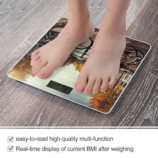 Bicycles in Amsterdam Scale for Body Weight High Precision Digital Weight Scales with LCD Display Anti-Slip Sturdy Slim Tempered Glass Bathroom Scale for Home Use