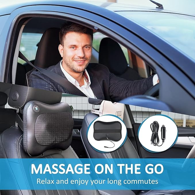 Scozza Shiatsu Neck and Back Massager with Heat Deep Tissue Electric Massage Pillow for Pain Relief Ideal for Shoulders Back Legs and Feet Perfect for Home Car Office and Gifts B