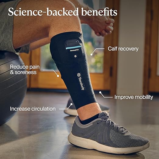 Therabody RecoveryPulse Calf - Compression &amp Vibration Sleeve for On The Go Relief Reduce Soreness in Lower Legs Increase Flexibility Circulation &amp Accelerate Recovery (Small)