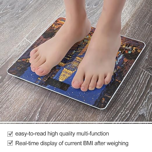 City Night View Weight Scale Large Bathroom Scales Digital Weight with Bright LED Display Non Slip Automatic Weighing Scale Fashion Weighing Machine for Body