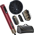 Infiniti PRO CONAIR 5-in-1 Hair Drying Wand Straightener and Styler Ionic All-in-One Digital Motor Blow Dryer Includes 4 High-Performance Attachments Cherry Red