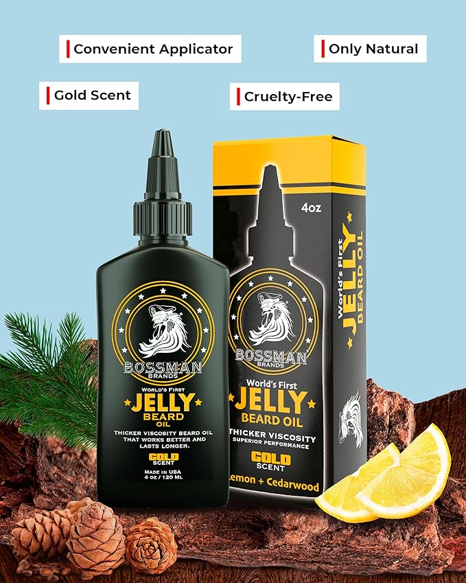 Bossman Jelly Beard Oil for Men - 3 Pack (12 oz in Total Gold Scent) – Softens Moisturizes &amp Conditions with Natural Ingredients