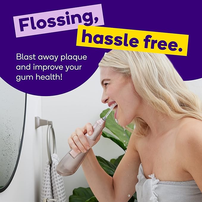 Burst Electric Water Flosser for Teeth Cleaning (3 Modes/Rose Gold) | Cordless | Plaque Removal Between Braces &amp Dental Work | Portable Floss | Refillable 110mL Tank