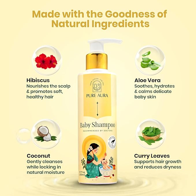 Pure Aura Baby's 3-in-1 Protection Kit Ayurvedic SPF 30 Sunscreen Tear-Free Wash and Shampoo Natural Care for Delicate Skin