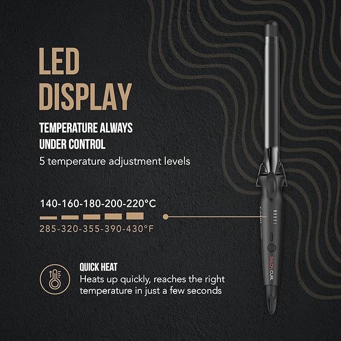 GA.MA Salon Curl Silk Chrome Titanium Curling Iron for Defined Curls 0.75 Inch Barrel Quick Adjustable Heat Anti-Frizz Dual Voltage Auto Shut-Off.
