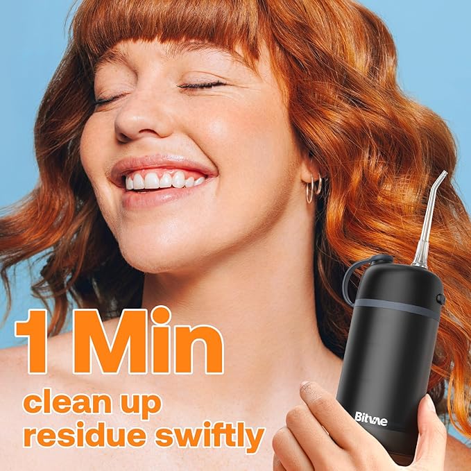 Bitvae P1 Water Dental Flosser Travel Water Teeth Picks Cordless Mini Water Cleaner Picks with Telescopic Water Tank IPX7 Waterproof Flossing Cleaning Picks Brace &amp Sensitive Teeth Care Black