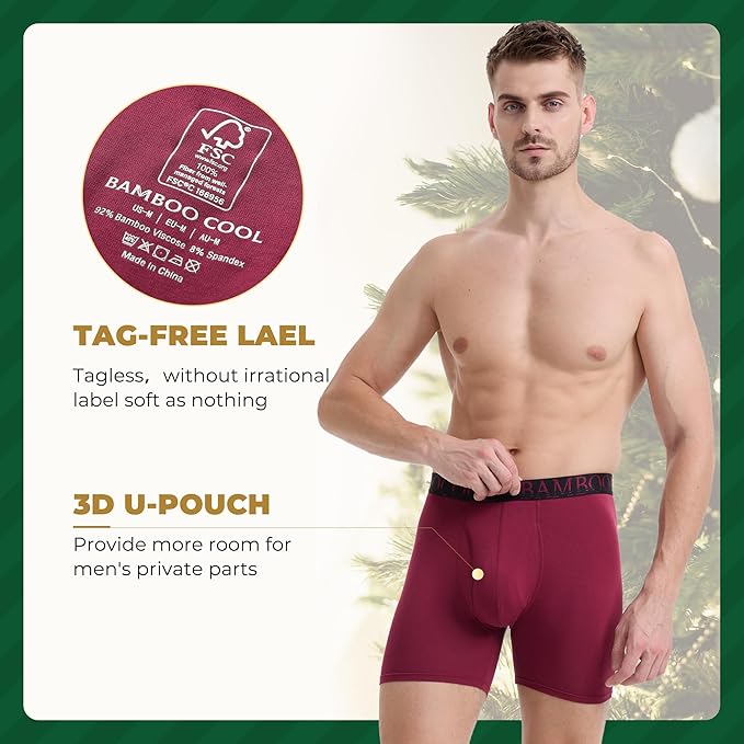 BAMBOO COOL Men's Ultra ComfortSoft Underwear Moisture Wicking &amp Breathable No Ride Up Boxer Briefs with Fly Multipack