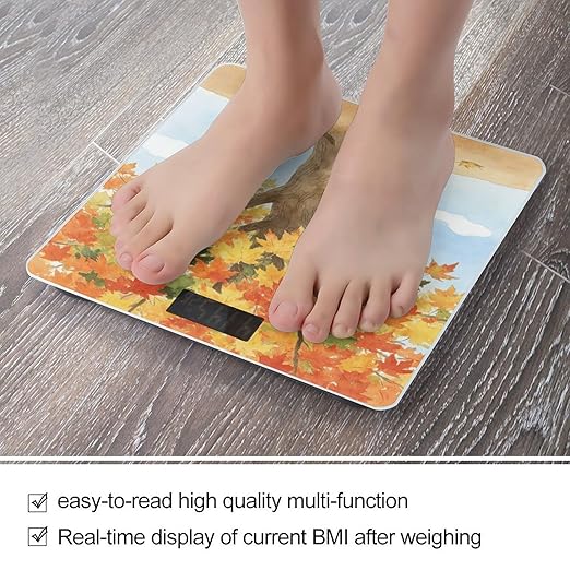 Autumn Maple Leaf Smart Scale for Body Weight Digital Bathroom Scale Toughened Glass Weight Scale with Large LCD Backlight Display High Precision Scales Weighing Machine