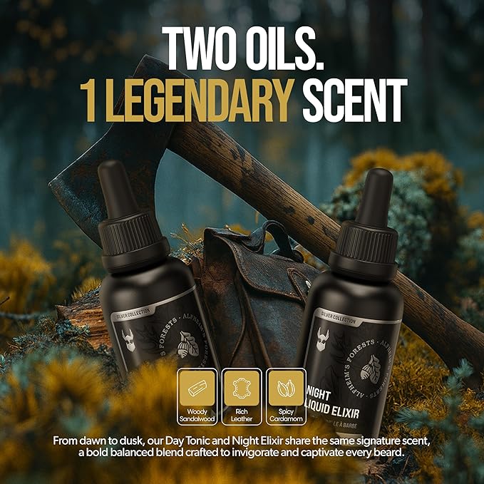 The Beard Struggle Tonic + Elixir Beard Oil Bundle - Silver Collection - Grooming Beard Oil - Softens Moisturizers and Strengthens Beard Growth - Pack of 2 Alfheim's Forests
