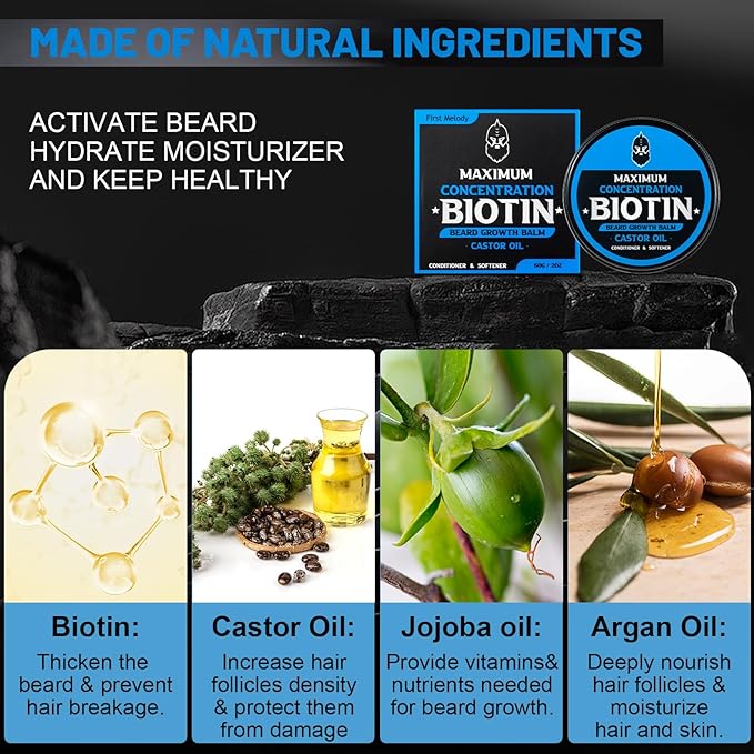 Beard Balm Maximum Concentration Biotin with Castor Oil and Argan &amp Jojoba Oils Promotes Beard Growth Styles Strengthens &amp Softens Beards &amp Mustaches 2 OunceCedar