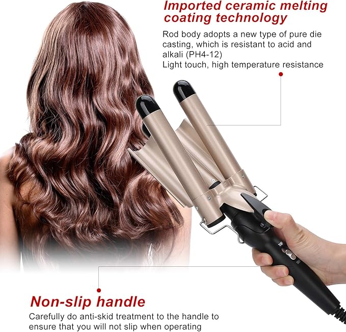 3 Barrel Curling Iron25mm?1 inch ?Professional Hair Curling Wand with Two Temperature Control 3 Barrel Hair Waver Compatiable for All Hairstyles