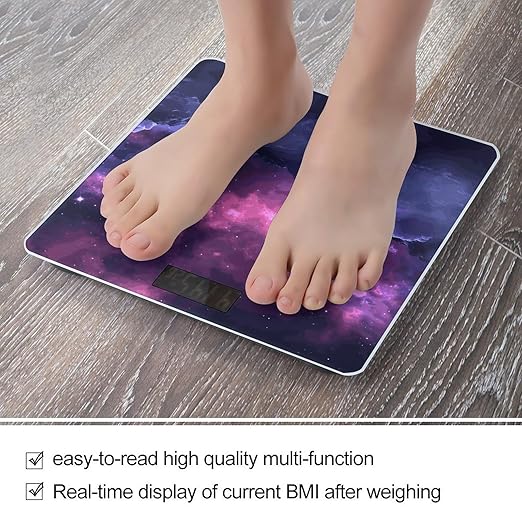 Magic Galaxy Sky Purple Scale for Body Weight Anti-Slip Digital Bathroom Scale Sturdy Toughened Glass Weighing Scales High Precision Safe Rounded Corners Smart Scales
