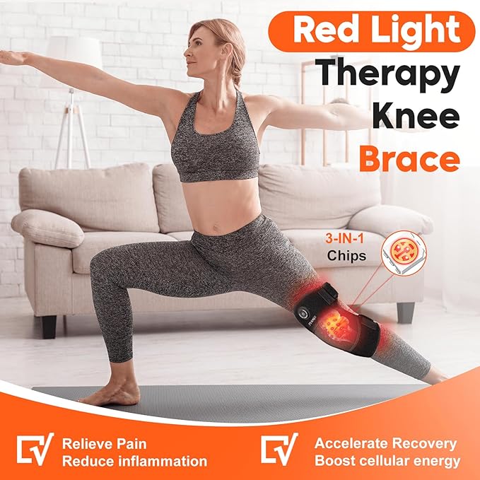 Red-Light-Therapy Infrared Light Knee Brace Wireless Rechargeable for Knee Shoulder Pain Relief 660nm &amp 850nm Infrared Therapy Heated Device for Knee/Shoulder/Joint/Elbow Gifts for Women Men