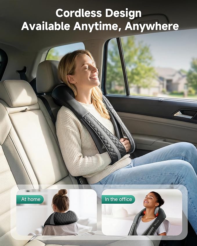 Snailax Cordless Neck Massager with Heat Shiatsu Neck Back Massager for Pain Relief Deep Tissue 4D Kneading Shoulder Massager Pillow for Shoulder Leg Rechargeable Massage Gifts for Mom Dad