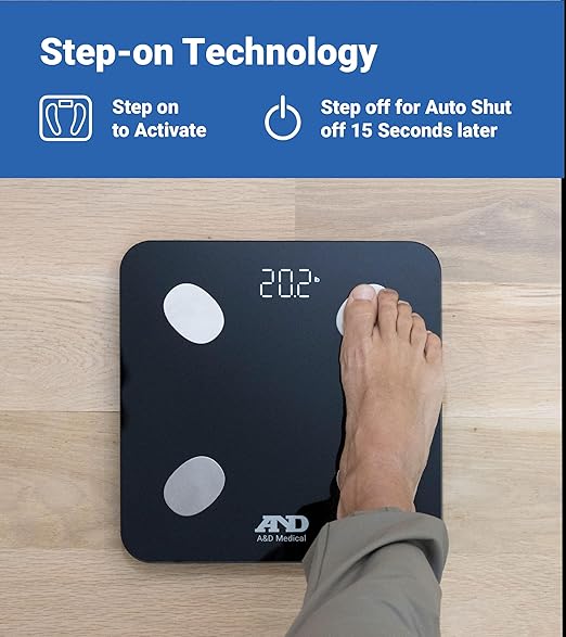 A&ampD Medical Smart Scale for Body Weight - UC-450BLE - Bluetooth Body Fat Scale with BMI Body Composition Digital Bathroom Scale Tracks 7 Biometrics Syncs with A&ampD App - 397lb