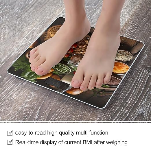 Farmhouse Food Pictures Scale for Body Weight Anti-Slip Tempered Glass Digital Bathroom Scales Clear LCD Display Weighing Scale Safe Rounded Corners Smart Scales