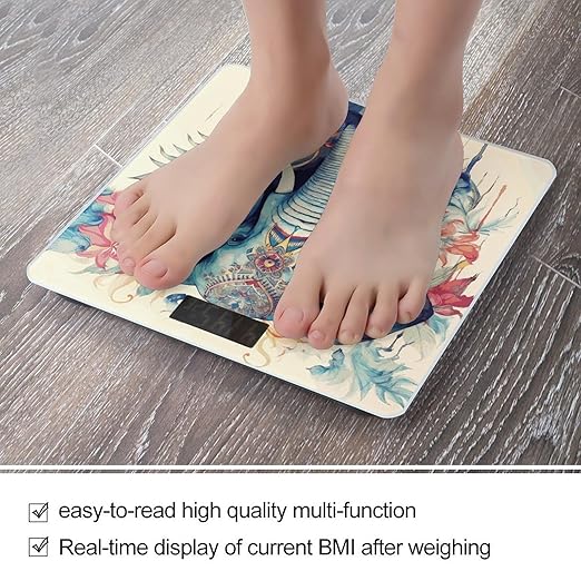 Peacock Feathers Elephant Bathroom Scale for Body Weight Bathroom Weighing Scale with Backlit LCD Display Highly Accurate Measures Weight Up to 180kg
