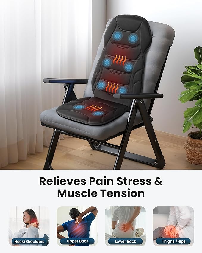 COMFIER Massage Chair Pad Back Massager with Heat for Back Pain Relief Chair Massage Mat with 5 Vibration Mode &amp 8 Massage MotorsChair Massager for Office Home ReclinerGifts for Mom Dad